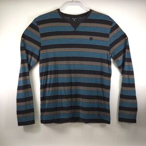 ZOO YORK Long Sleeve Shirt Men's Medium Striped Y2K Blue Gray Cotton Skatewear